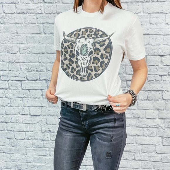 LEOPARD BULL SKULL Handmade Graphic Tee - Picture 4 of 6
